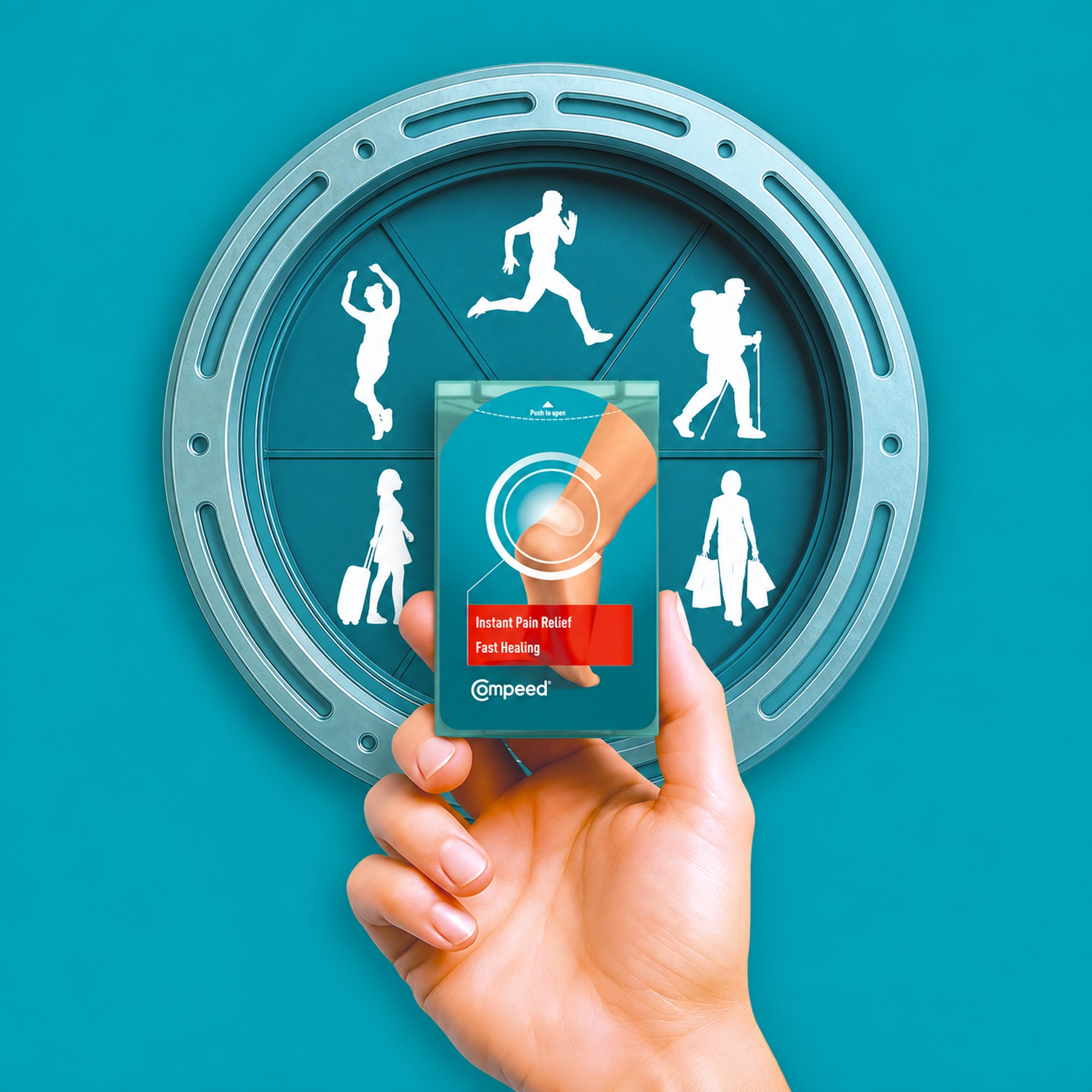 Compeed product centred in front of the activity wheel